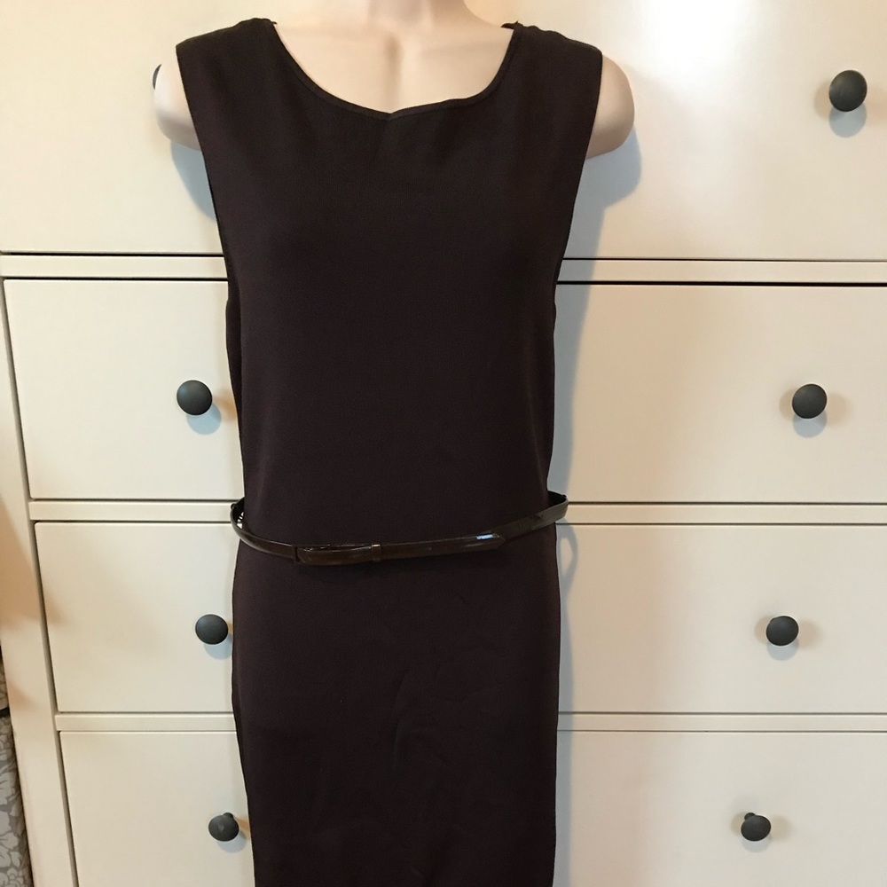 Brown Ribbed Fitted Dress - Picture 4 of 14